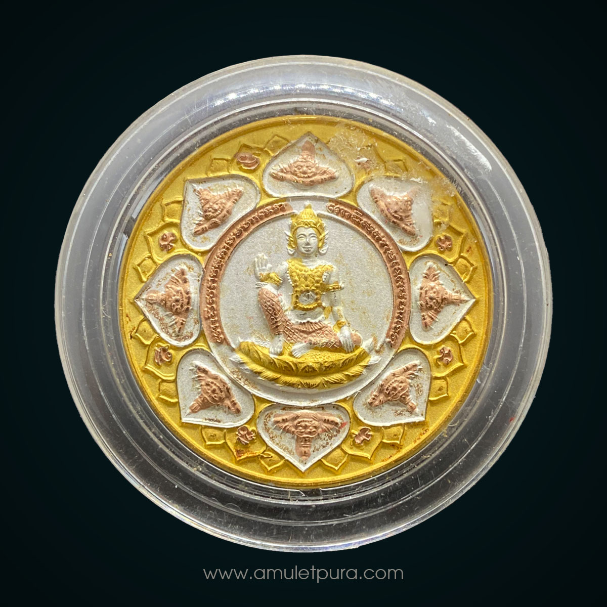 จตุคามรามเทพ หลัง พระปิดตาพังพระกาฬ รุ่นหลักเมืองมหามงคล50 (เนื้อสามกษัตริย์ขนาด 3.2 ซม.) วัดพระมหาธาตุวรมหาวิหาร จ.นครศรีธรรมราช (มีโค้ด)