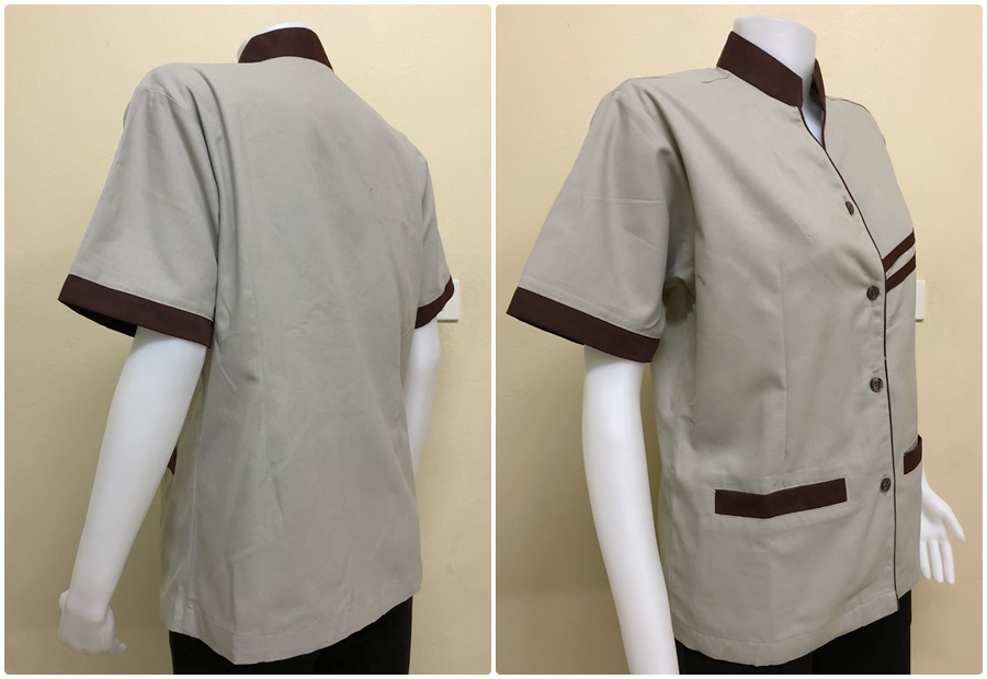 เสื้อแม่บ้านคอจีนแขนสั้นสีโอวัลติน (รหัส C4)