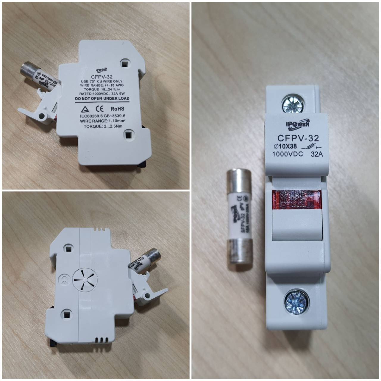 Fuse PV รุ่น CFPV-32 1000Vdc.with LED พร้อมลูกฟิวส์ 16A iPower