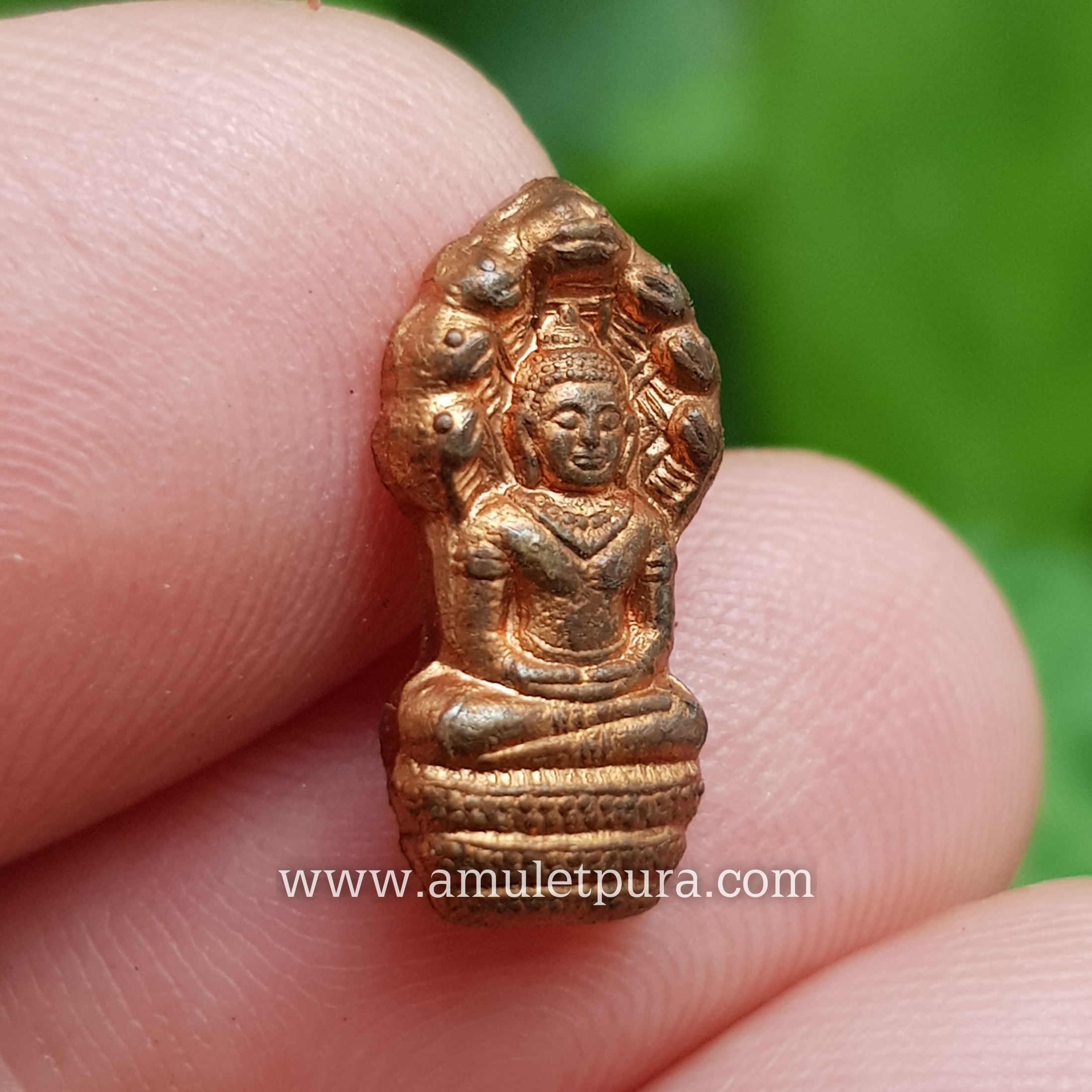 พระนาคปรกใบมะขาม (ทองแดงผิวไฟ) ปี53 หลวงพ่อสาคร วัดหนองกรับ จ.ระยอง (มีโค้ด พร้อมรูปถ่ายหลวงพ่อ ด้านหลังปั้มยันต์ห้าหมึกแดง)