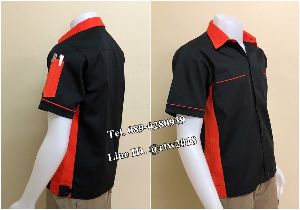 เสื้อช่างแขนสั้นแบบดำข้างส้ม (รหัส A88)