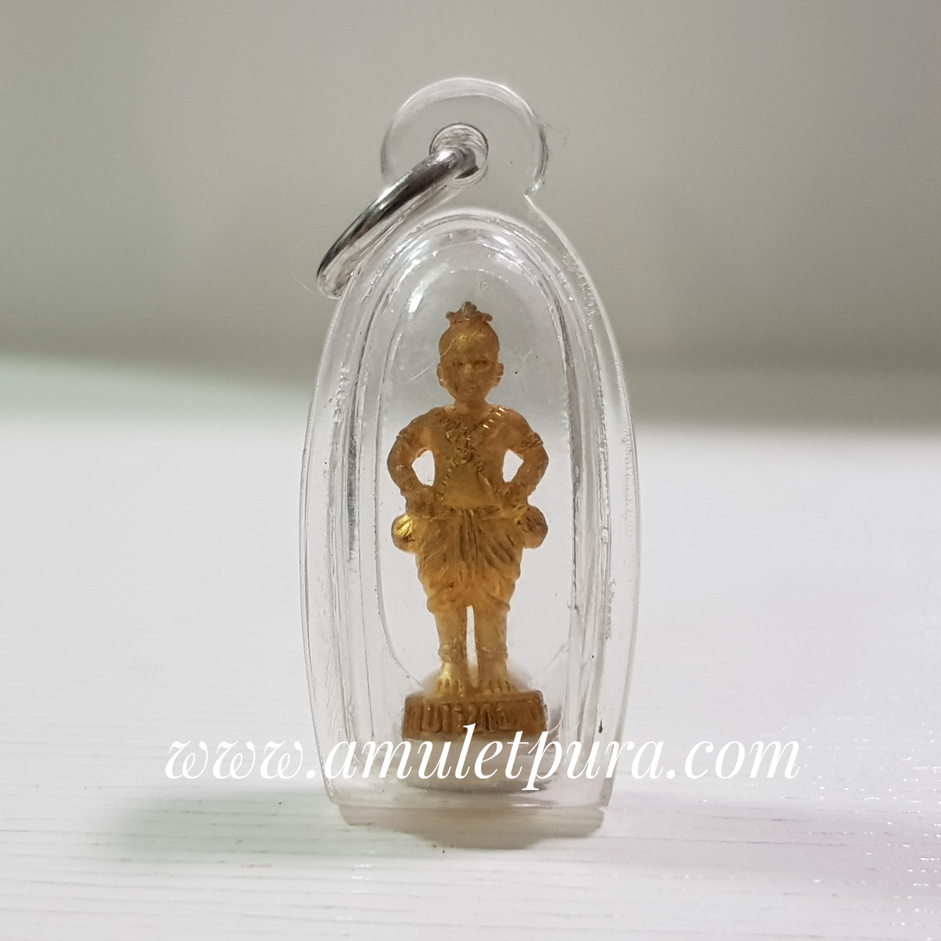 กุมารทอง รุ่นมั่ง มี ศรี สุข(สัมฤทธิ์ชุบทองพ่นทราย)ปี48 หลวงปู่หงษ์ วัดเพชรบุรี จ.สุรินทร์(ตอกโค้ดที่ฐาน)