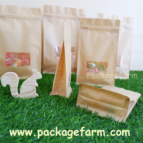 ซองซิปตั้งได้ก้นสี่เหลี่ยม กระดาษคราฟท์สีน้ำตาล หน้าต่างใส