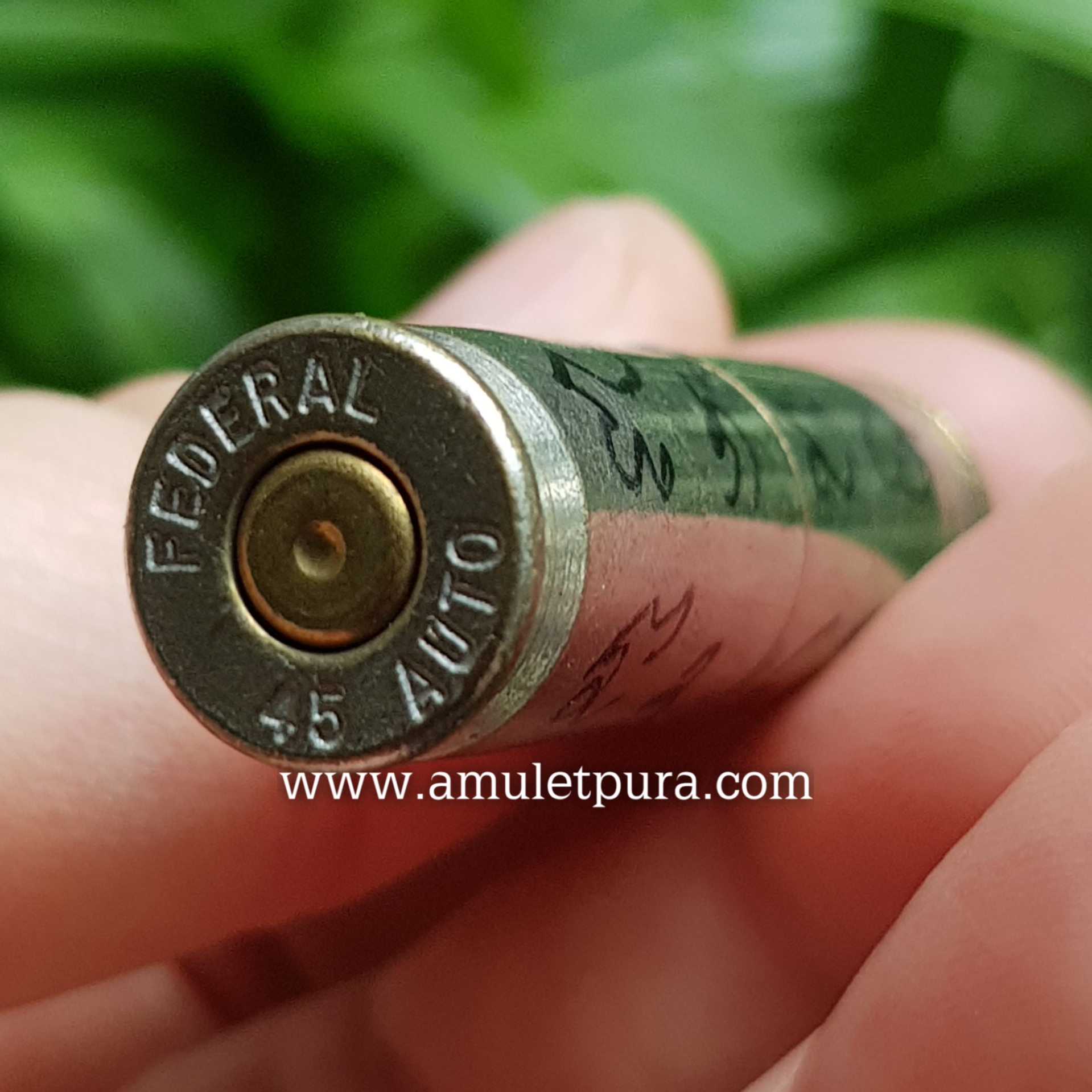 ตะกรุดลูกปืน.45 (ปลอกสแตนเลส จารยันต์สองชั้น) ปี50 หลวงปู่แผ้ว วัดกำแพงแสน จ.นครปฐม