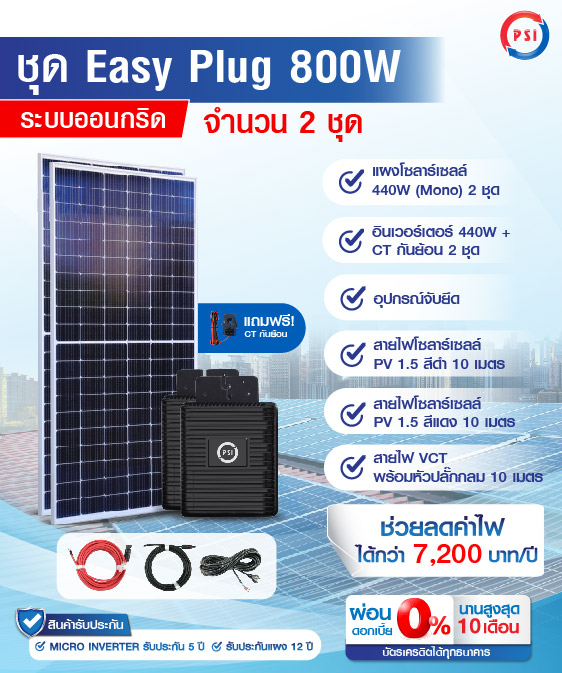 ชุดโซล่าเซลล์ PSI Easy Plug (400W) 2 ชุด รวม 800 วัตต์