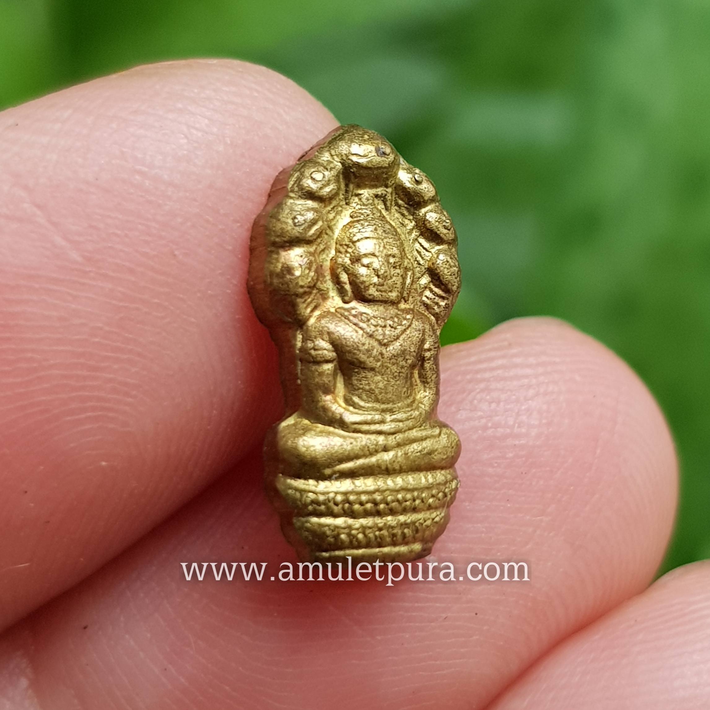 พระนาคปรกใบมะขาม (ทองฝาบาตร) ปี53 หลวงพ่อสาคร วัดหนองกรับ จ.ระยอง (มีโค้ด พร้อมรูปถ่ายหลวงพ่อด้านหลังปั้มยันต์ห้าหมึกแดง)