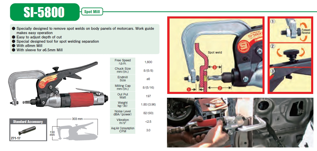 Shinano รุ่น SI-5800 เครื่องเจาะรอยอาร์คต่อถังรถยนต์ ญี่ปุ่น SPOT MILL