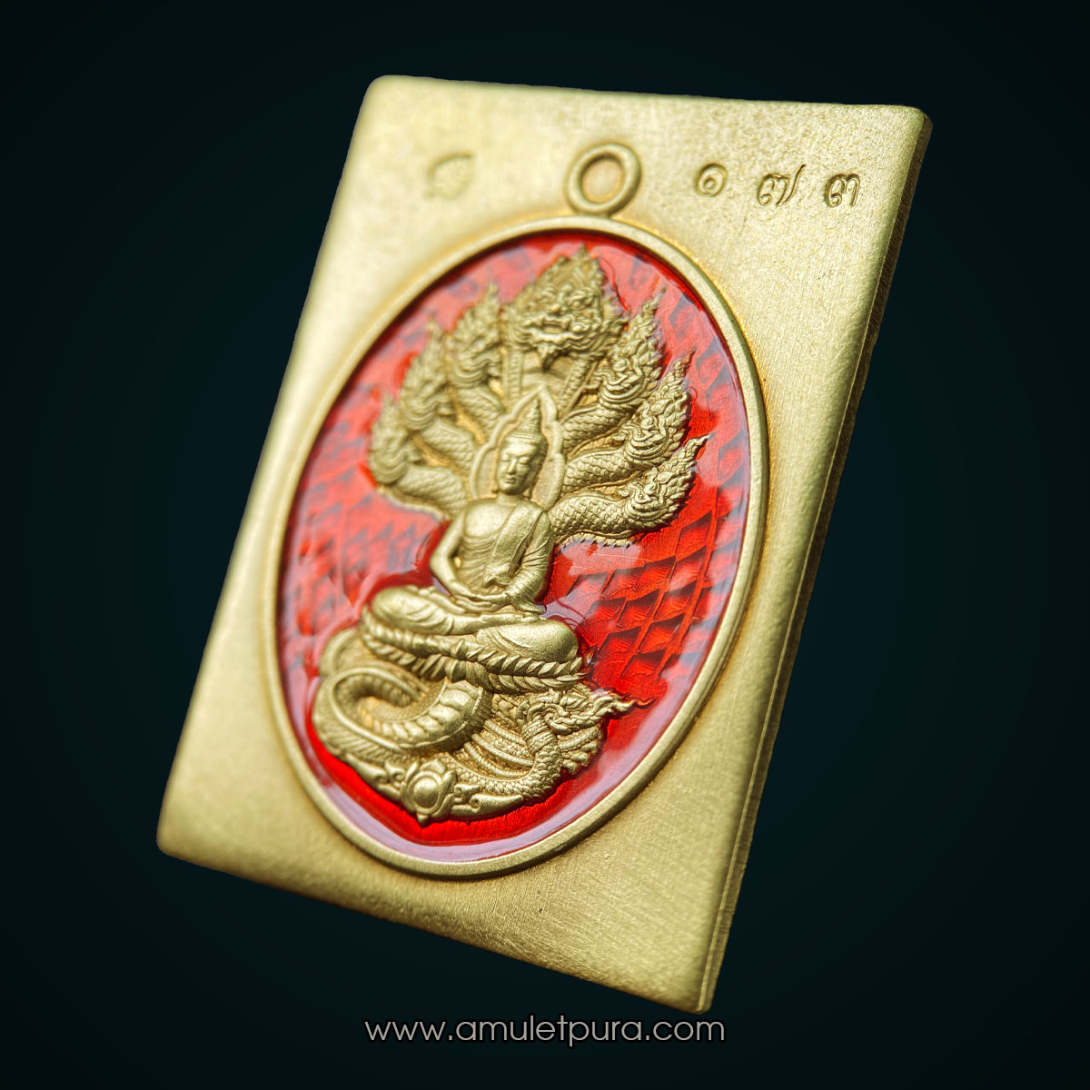 1 ใน 250 เหรียญ เหรียญแสตมป์นาคปรก รุ่นมหารวย (เนื้อทองทิพย์ซาตินลงยาแดง) ปี67 หลวงปู่ศิลา วัดโพธิ์ศรีสะอาดแกแปะ จ.กาฬสินธุ์ (วัดสร้าง 250 เหรียญ มีโค้ด หมายเลข 173)