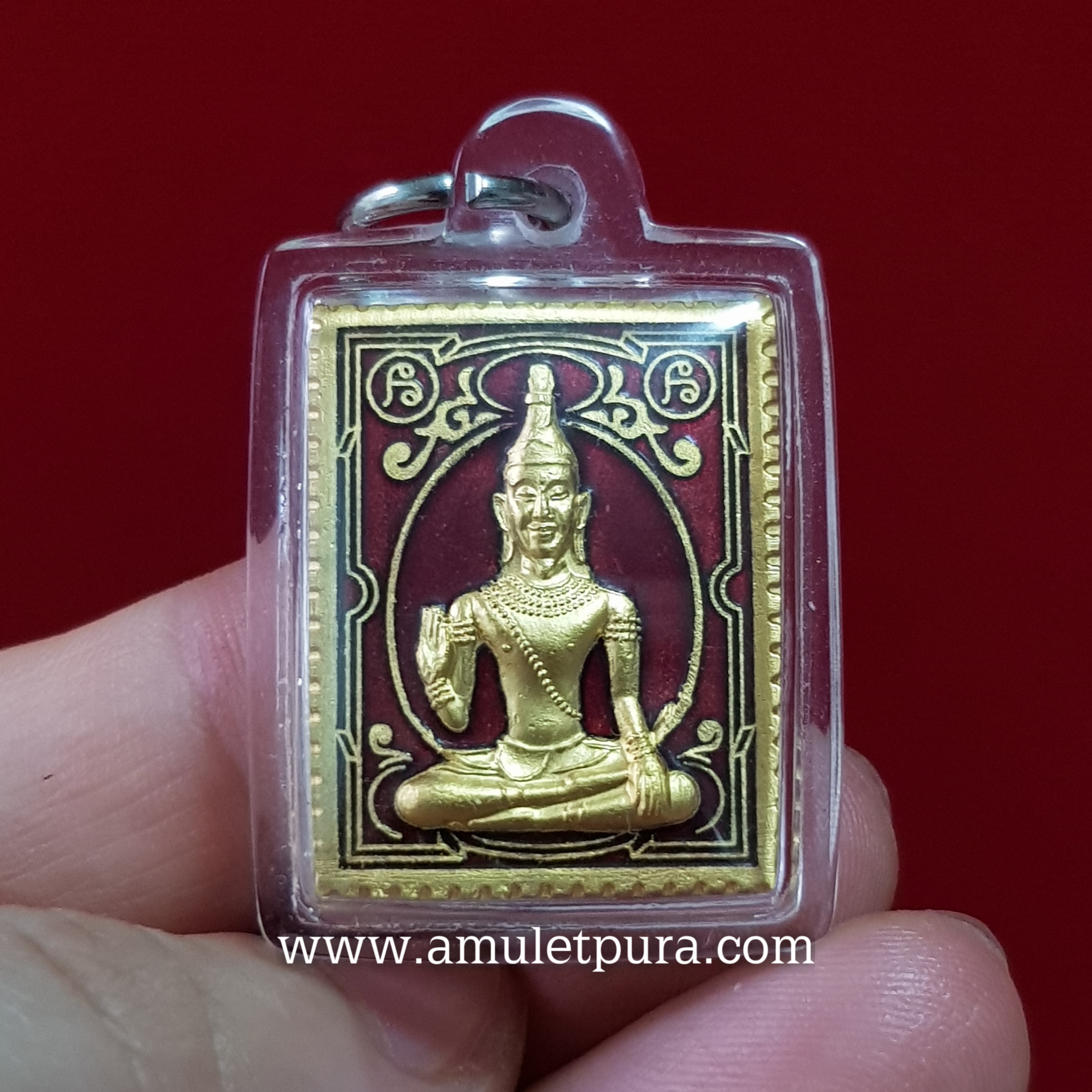 เหรียญแสตมป์ พระมหาเทพมุนีนอโมหลังพระพิฆเนศ (กะไหล่ทองลงยา) ปี52 พ่อท่านชม วัดศาลาไพ จ.นครศรีธรรมราช (พร้อมเลี่ยมกันน้ำ)