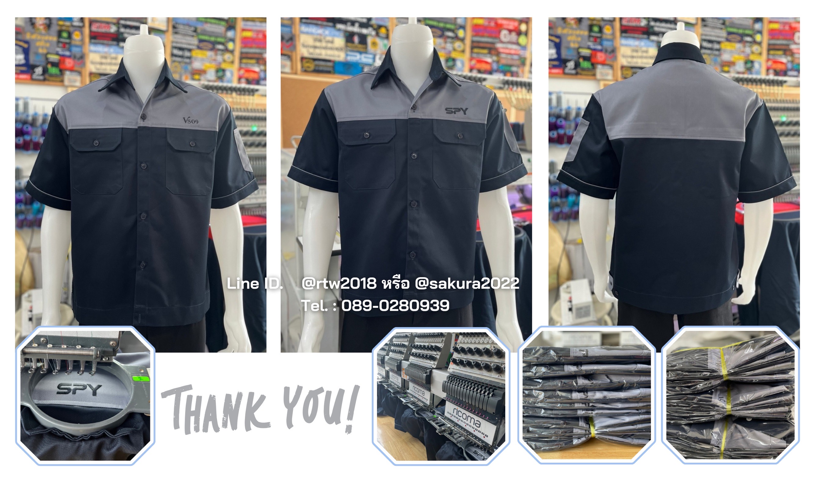 เสื้อช่างแขนสั้นผ้าคอมทวิวสีกรมท่า/เทา(ขอบคุณ17)