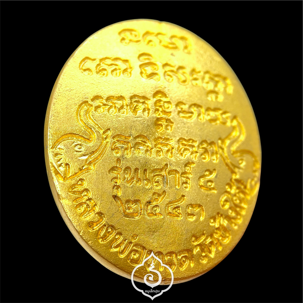 เหรียญหล่อหลังเต่าหลวงปู่ทวด วัดช้างให้ หลังยันต์และรูปช้างคู่ (เนื้อสัตตะกะไหล่ทอง) พิมพ์ใหญ่ รุ่นเสาร์ 5 ปี43 วัดช้างให้ จ.ปัตตานี (มีโค้ด) หลวงปู่หมุน วัดบ้านจาน ร่วมพิธี