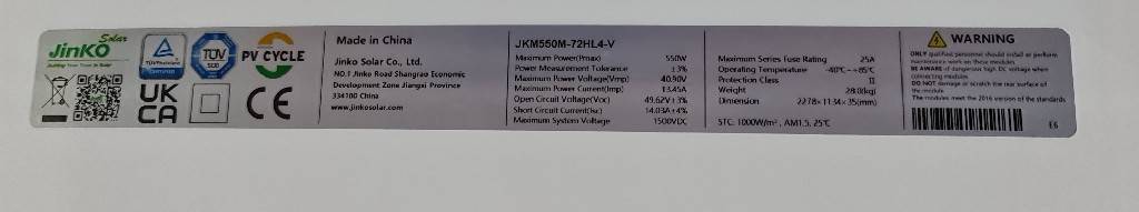 Solar Cell 550w JINKO Tie1 Mono Half Cell