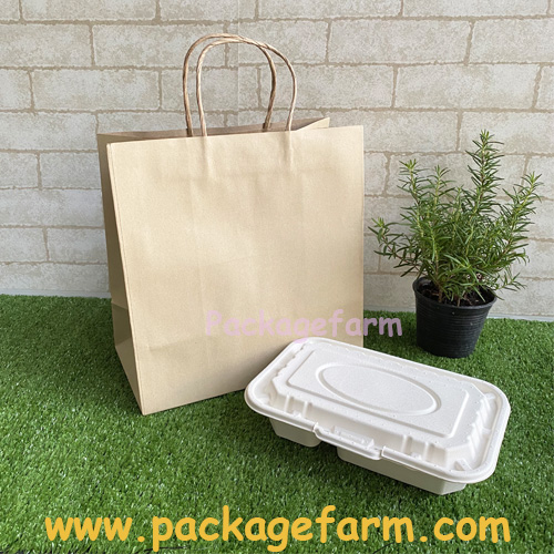 ถุงกระดาษคราฟท์น้ำตาล หูเกลียว กระเพรา ขนาด 11" x 11" x 6" (D-4)