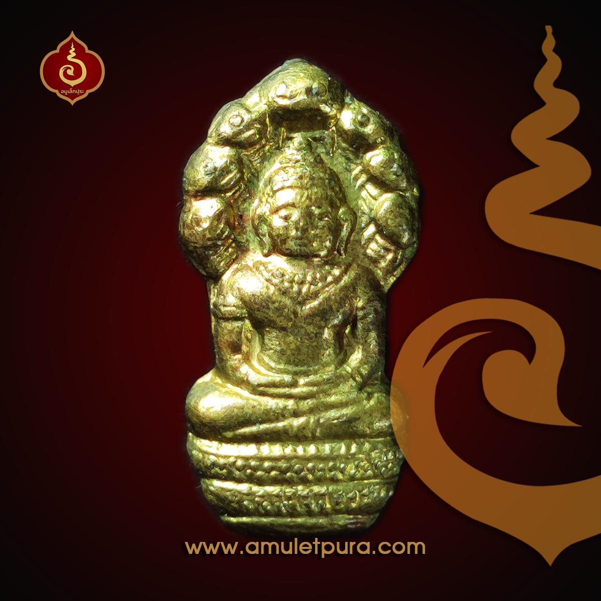 พระนาคปรกใบมะขาม (ทองฝาบาตร) ปี53 หลวงพ่อสาคร วัดหนองกรับ จ.ระยอง (มีโค้ด พร้อมรูปถ่ายหลวงพ่อด้านหลังปั้มยันต์ห้าหมึกแดง)