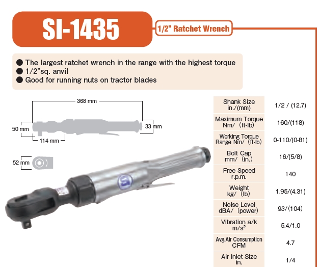 Shinano รุ่น SI-1435 ด้ามฟรีลม 1/2" รุ่นงานหนัก ตัวใหญ่ RATCHET WRENCHES