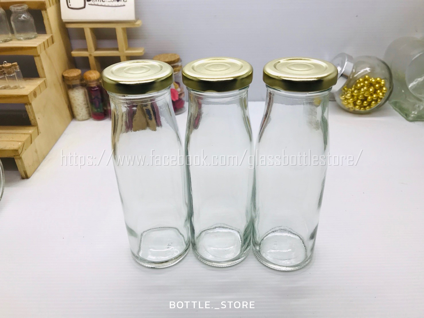 ขวดแก้ว น้ำผลไม้ 200ml ฝาเกลียวล็อคสีทอง