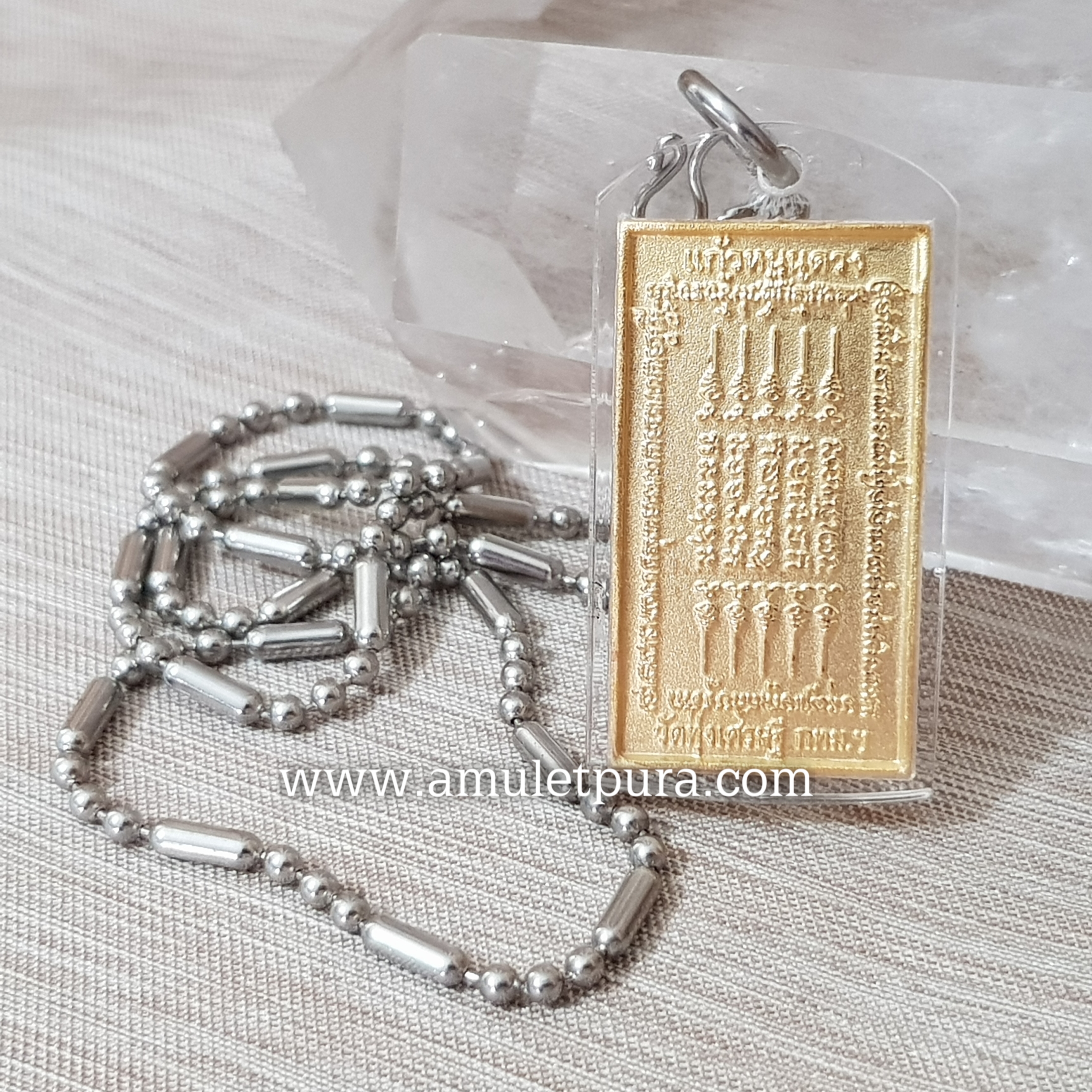 เหรียญแก้วหนุนดวง(กะไหล่ทอง)รุ่นแรก เสาร์5 ปี53 หลวงพ่อเณร วัดทุ่งเศรษฐี(ราม2)กรุงเทพมหานคร(กันน้ำพร้อมสร้อยสแตนเลส)