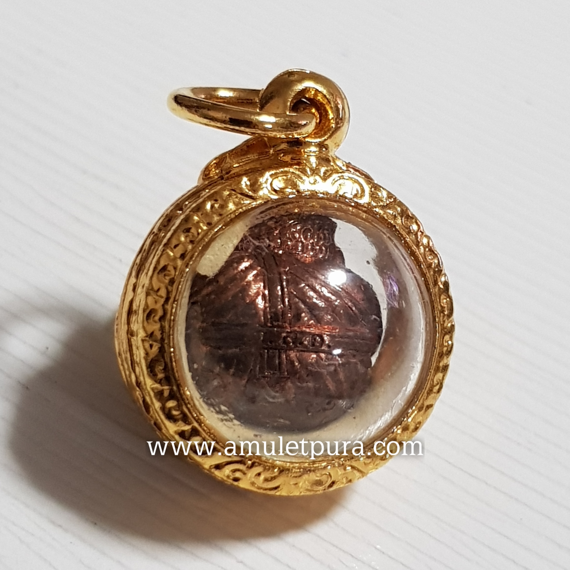 ลูกอมพระสังกัจจายน์(ทองแดง)งานกฐินปี53 ครูบาอริยชาติ วัดแสงแก้วโพธิญาณ จ.เชียงราย(มีโค้ดใต้ฐาน พร้อมกรอบไมครอน)