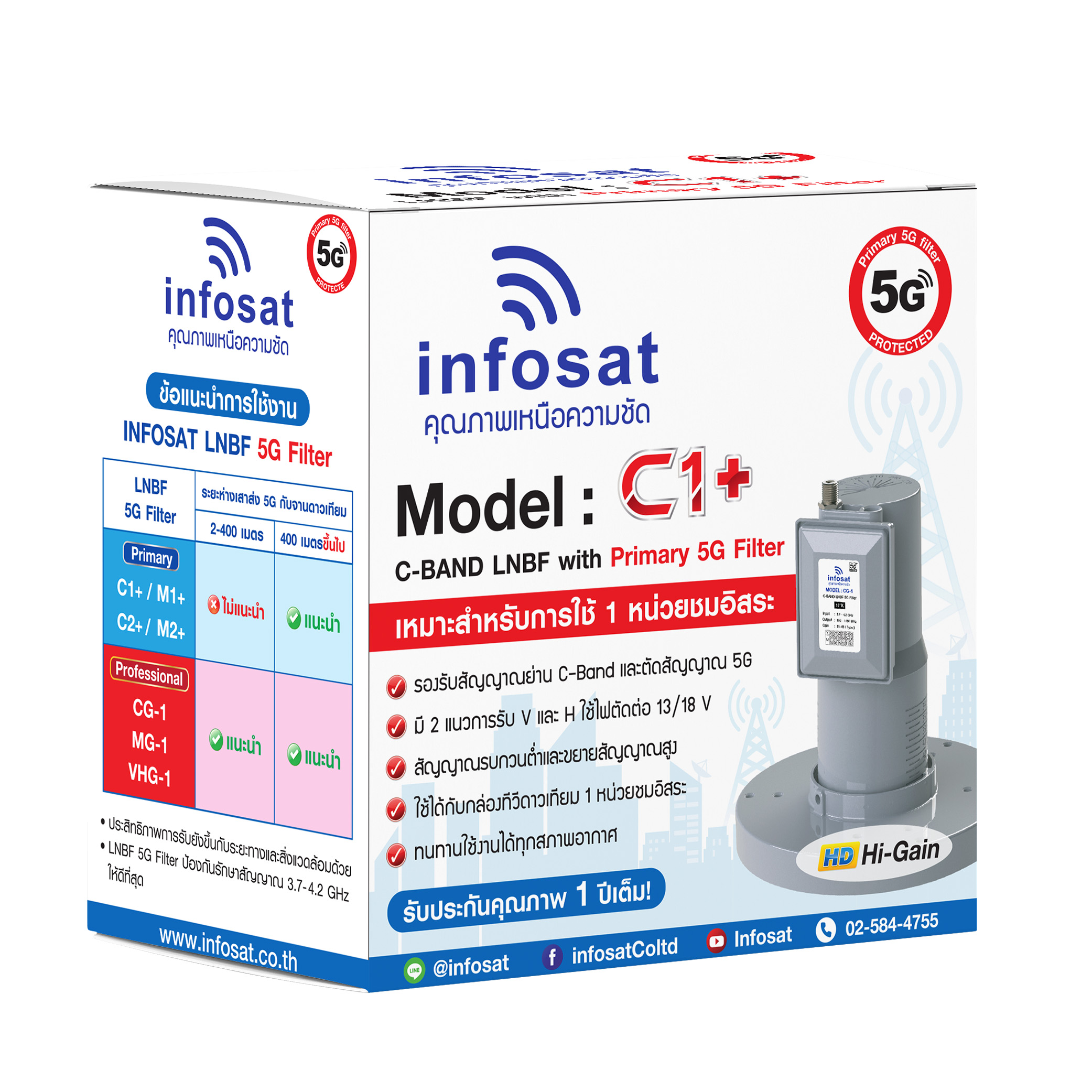 LNBF-C Band infosat รุ่น LNBF C1+ LNBF รุ่นใหม่ ระบบ C-Band ตัดสัญญาณรบกวน 5G