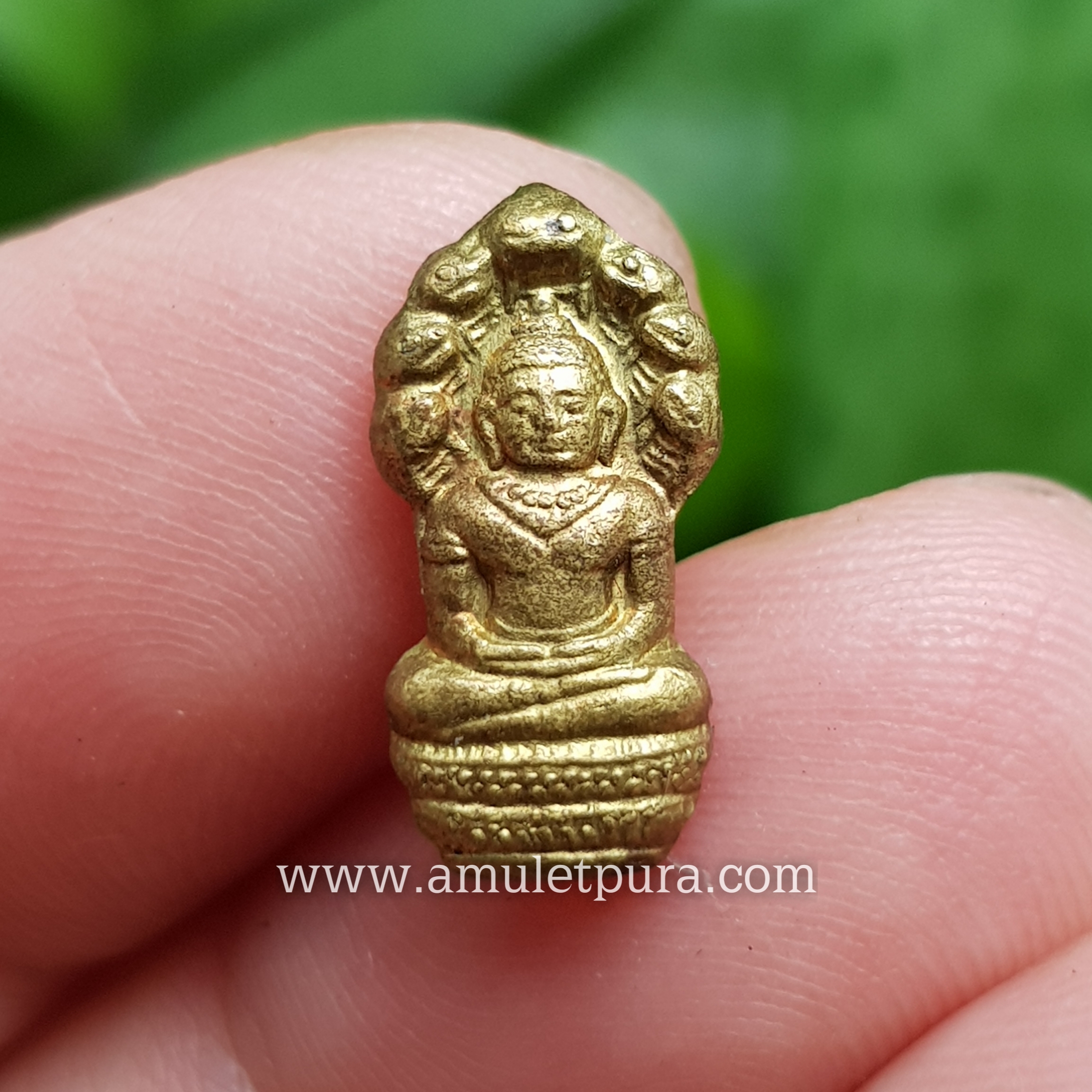 พระนาคปรกใบมะขาม (ทองฝาบาตร) ปี53 หลวงพ่อสาคร วัดหนองกรับ จ.ระยอง (มีโค้ด พร้อมรูปถ่ายหลวงพ่อด้านหลังปั้มยันต์ห้าหมึกแดง)