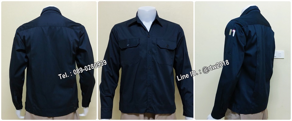 เสื้อช็อปแขนยาวผ้าคอมแบบสีกรมท่าล้วน (รหัส A60)