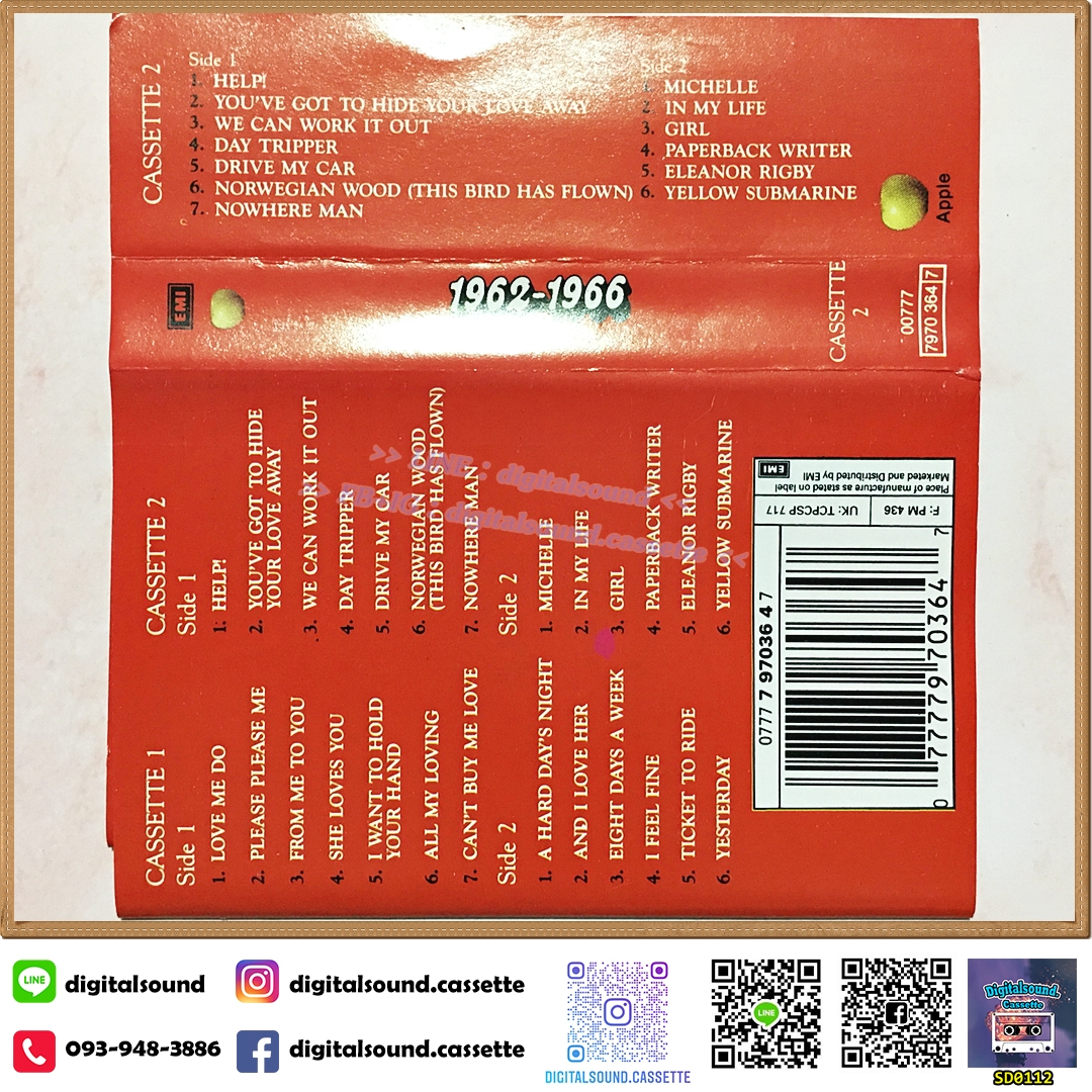 ⚠️ม้วนมีรอยแตก ขายเทปเพลง เทปคาสเซ็ท THE BEATLES อัลบั้ม The Beatles 1962-1966