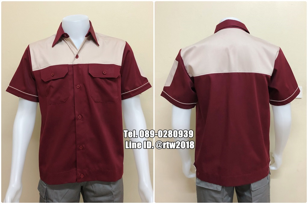 เสื้อช็อปแขนสั้นแบบเลือดหมูอกครีม (รหัส A76)