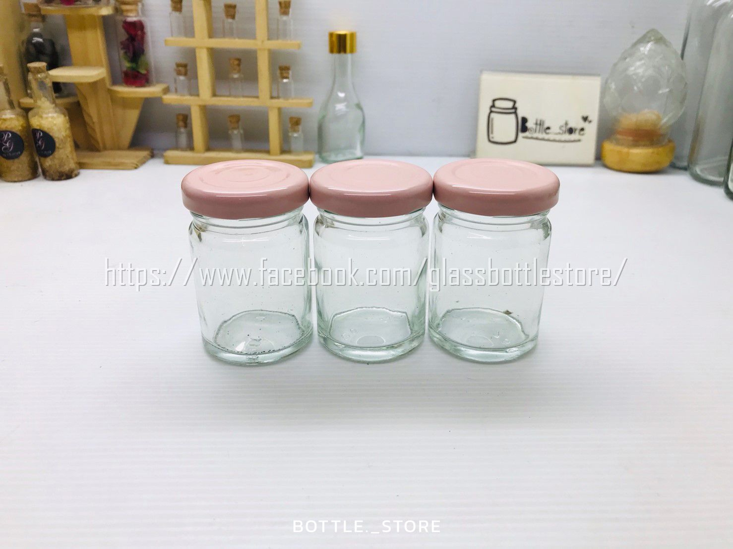ขวดแก้ว 60ml ฝาเกลียวล็อคสีชมพู
