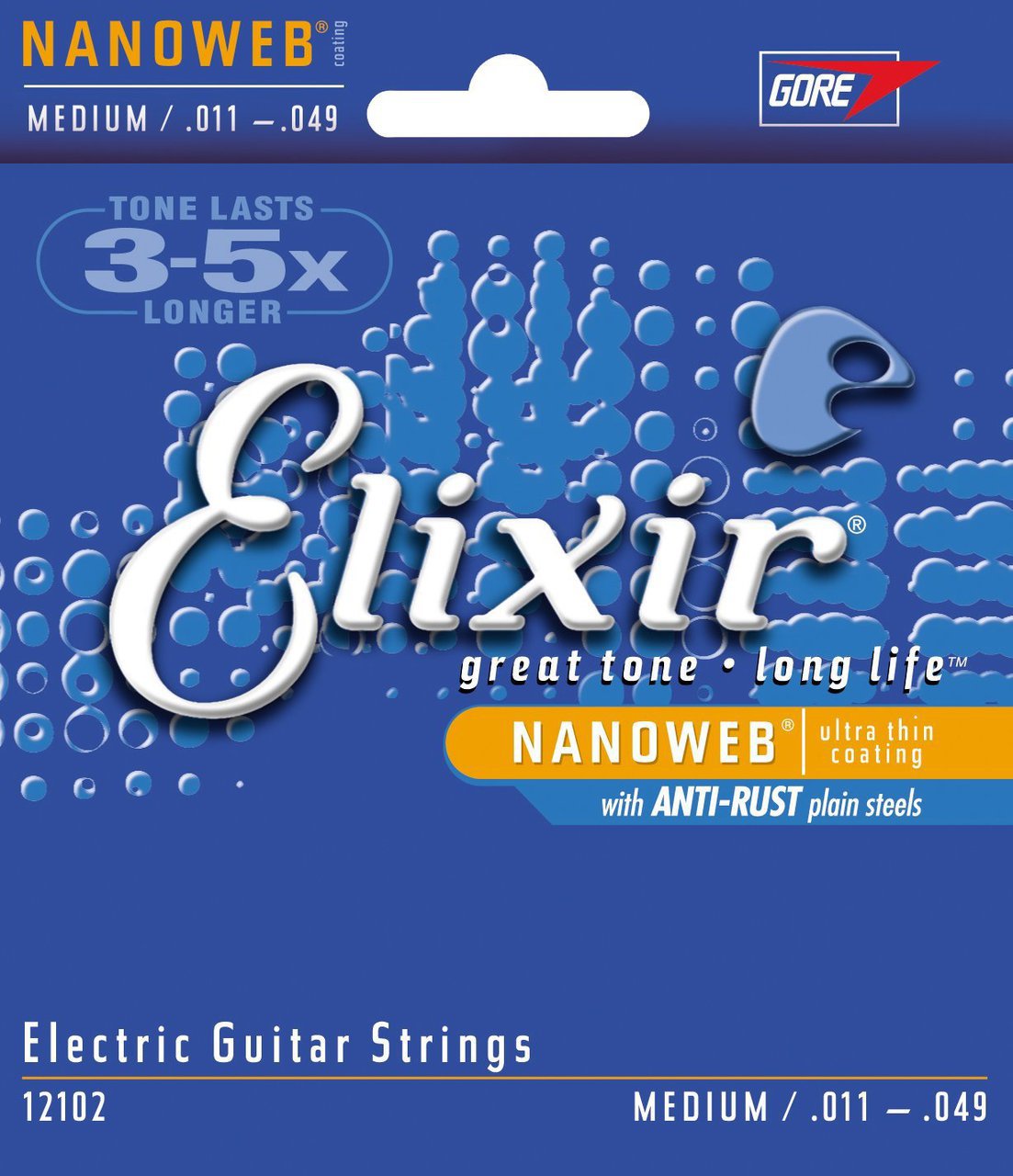 สายกีตาร์ไฟฟ้า Elixir Electric Guitar Strings NanoWeb Coating Medium 011 - 049