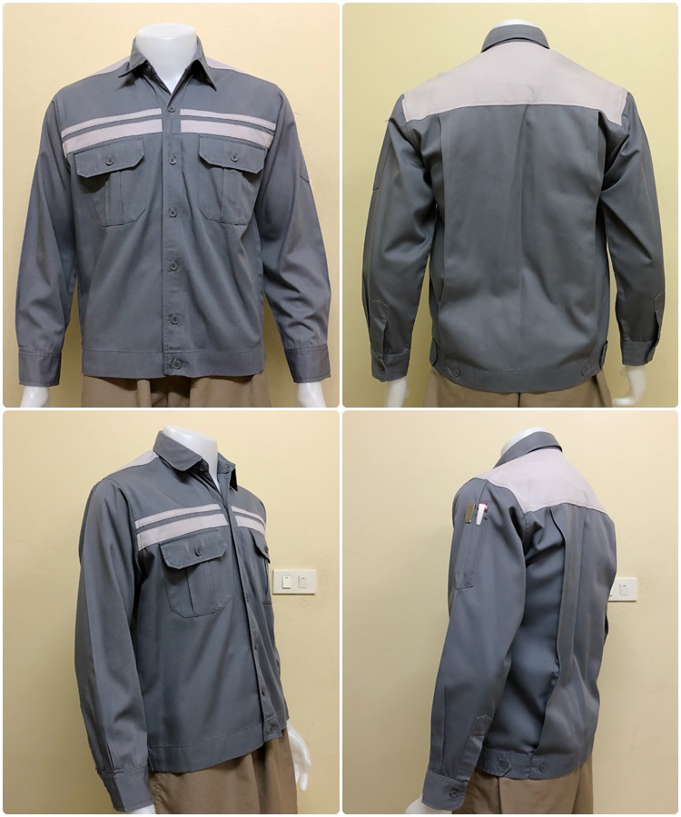 เสื้อช๊อปแขนยาวผ้าคอมแบบสีเทาคาดอกขาวคู่ (รหัส A63)