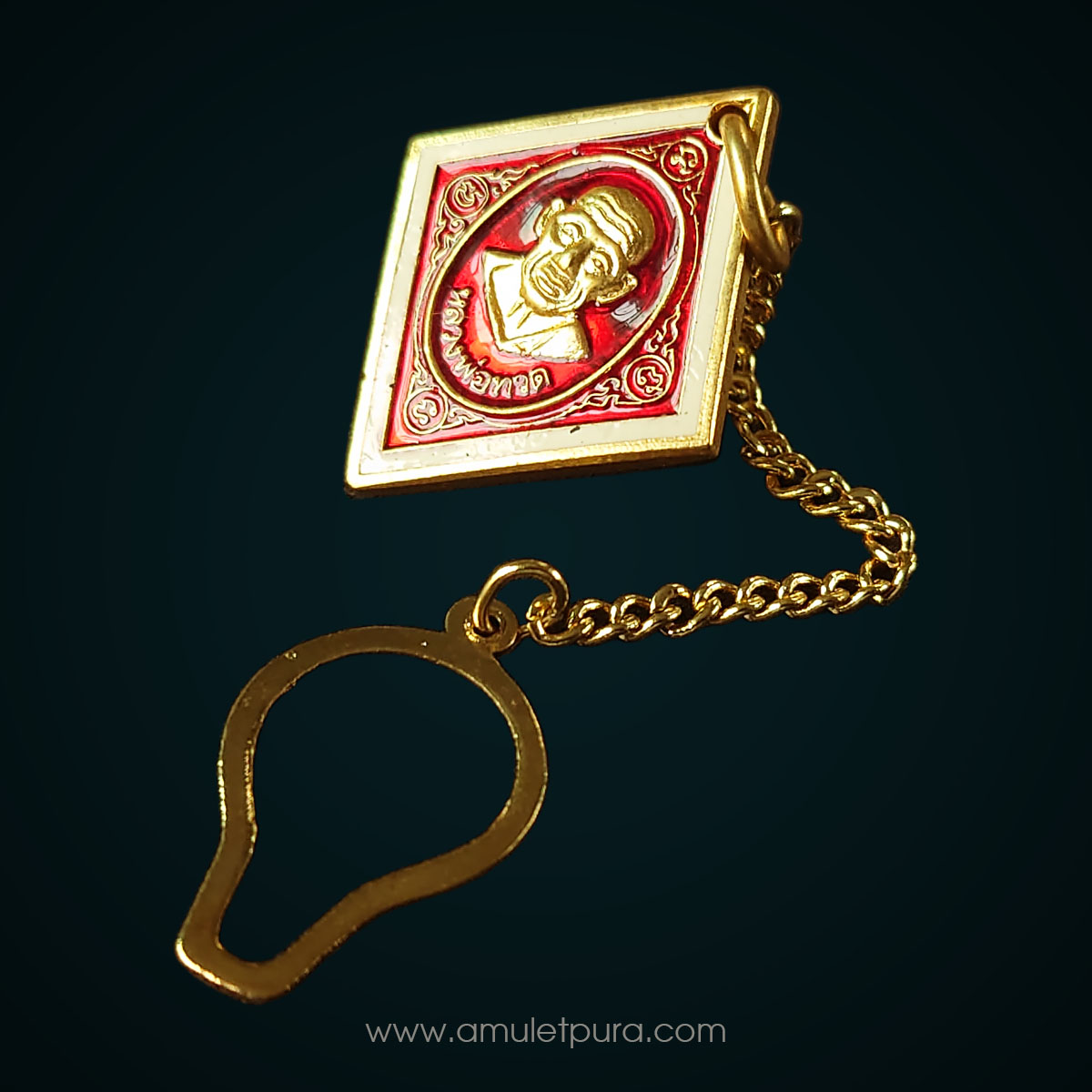 เหรียญหลวงพ่อทวด สี่เหลี่ยมข้าวหลามตัด เนื้อทองแดงกระหลั่ยทองลงยาสีแดง (ตุ้งติ้ง) ชุดกรรมการ รุ่นกฐิน51 หมื่นยันต์ลังกาสุกะ พระอาจารย์แดง วัดไร่ ปัตตานี ปี2551