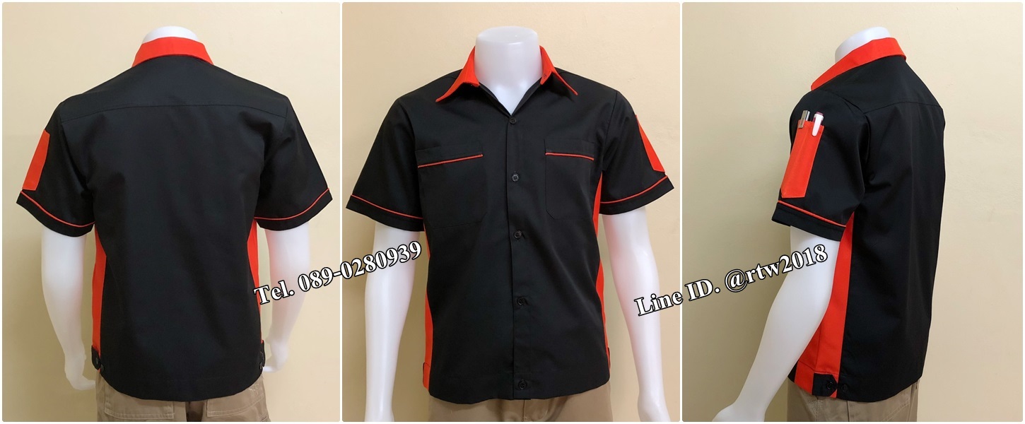 เสื้อช่างแขนสั้นแบบดำข้างส้ม (รหัส A88)