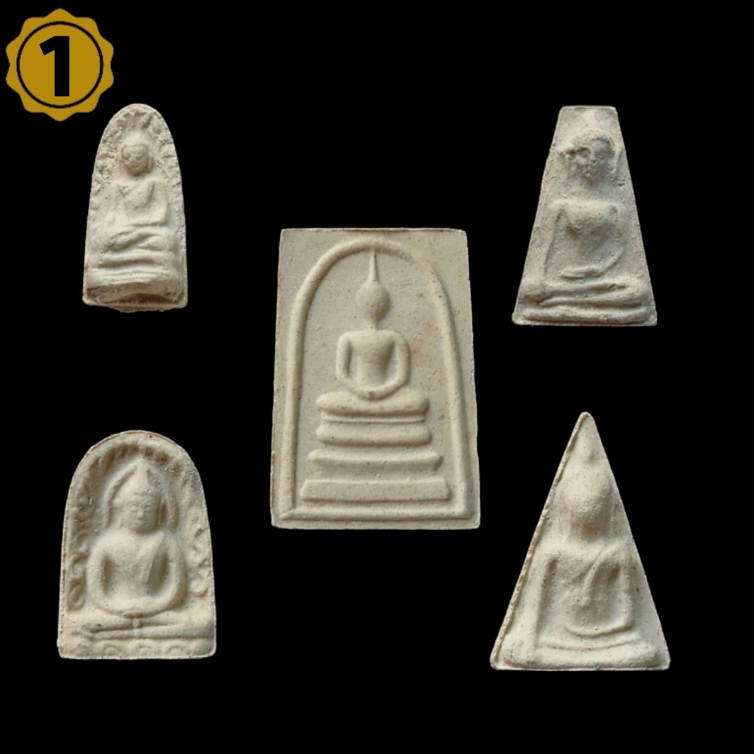 ชุดเบญจภาคี รุ่นหยก ปี36 วัดระฆังฯ เนื้อผงผสมหยก (ครบ 5 พิมพ์ พระสมเด็จ,พระนางพญา,พระกำแพงซุ้มกอ,พระรอด,พระผงสุพรรณ) ปลุกเสก 2 แผ่นดิน ไทย-จีน