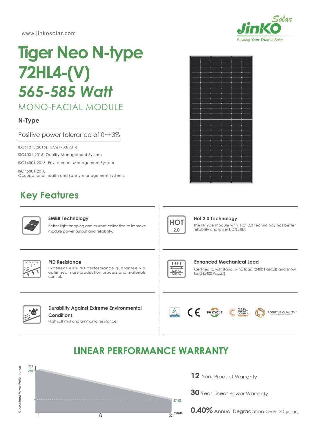 Solar Cell 585w JinKo N-type Bifacail แผง2ด้าน Tie1 Mono Half Cell 30MM.