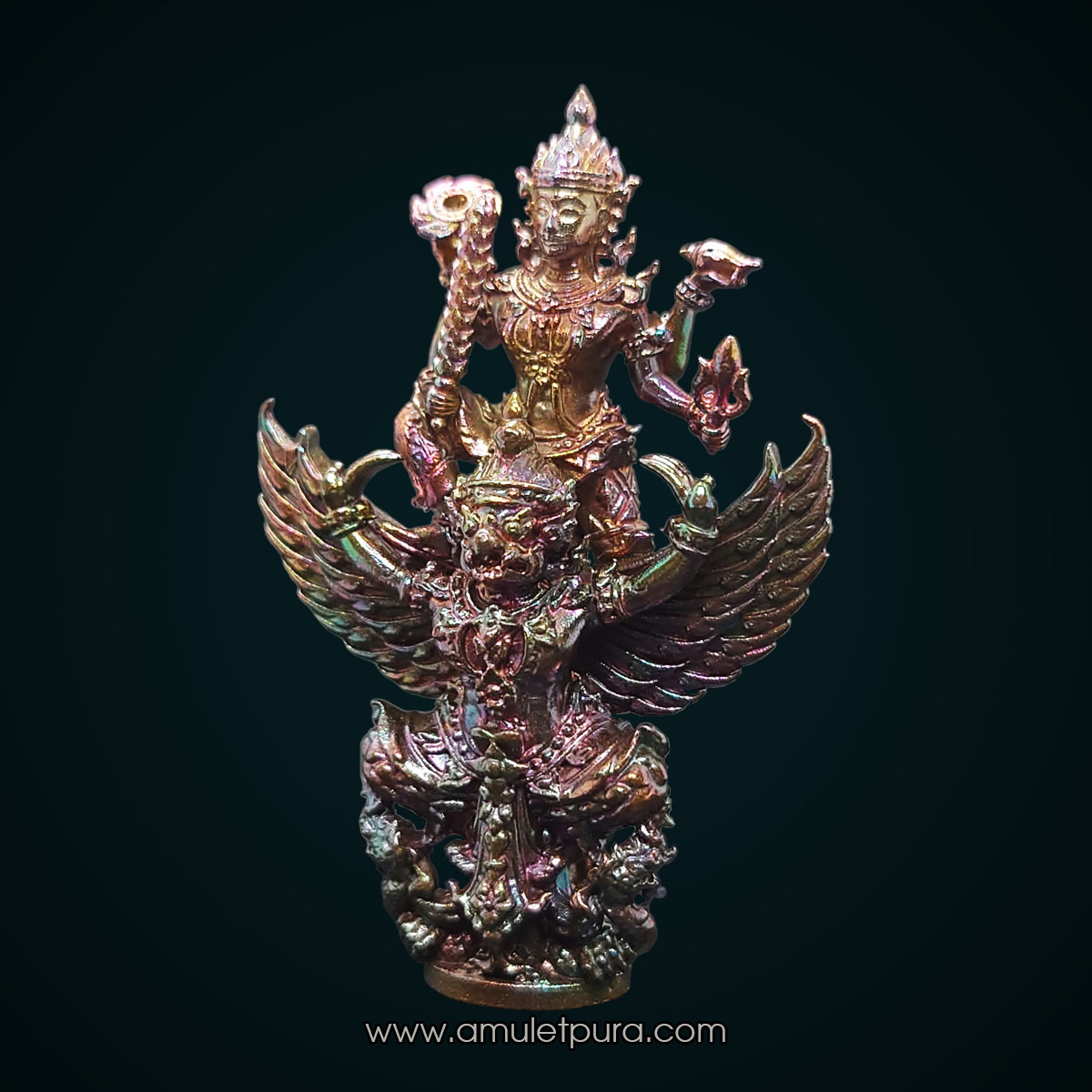 พระนารายณ์ทรงครุฑ รุ่นแรก (เนื้อทองแดงผิวรุ้ง) ปี60 หลวงพ่อสิน วัดละหารใหญ่ จ.ระยอง (มีโค้ด หมายเลข619)