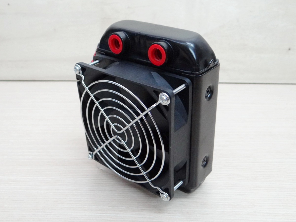 90mm Aluminum Radiator Water Cooling 10 Tube Heat Exchanger หัวเกลียว 1/8BSP (9.5mm) + 1 Fan 12V DC