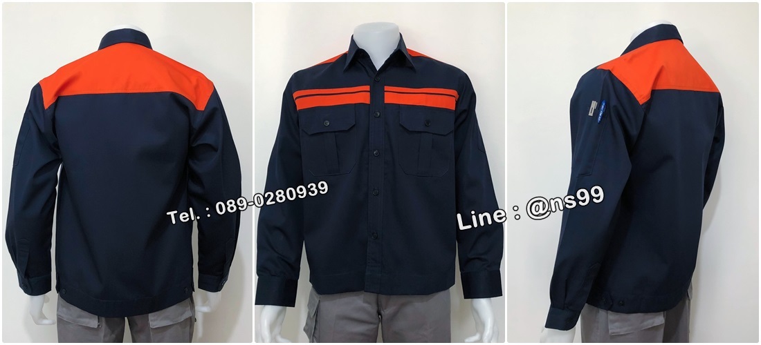 เสื้อช็อปแขนยาวผ้าคอมทวิวแบบกรมคาดอกส้มคู่ (รหัส A112)
