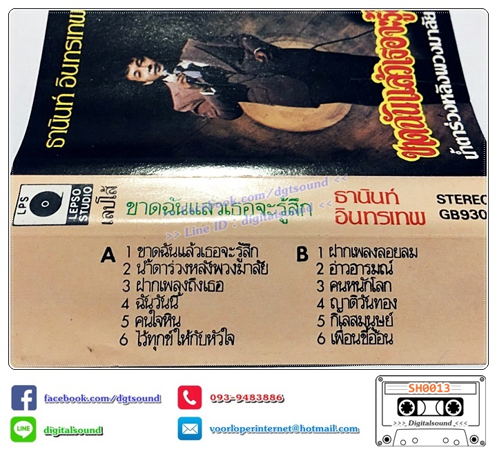 เทปคาสเซ็ท ธานินท์ อินทรเทพ อัลบั้ม ขาดฉันแล้วเธอจะรู้สีก
