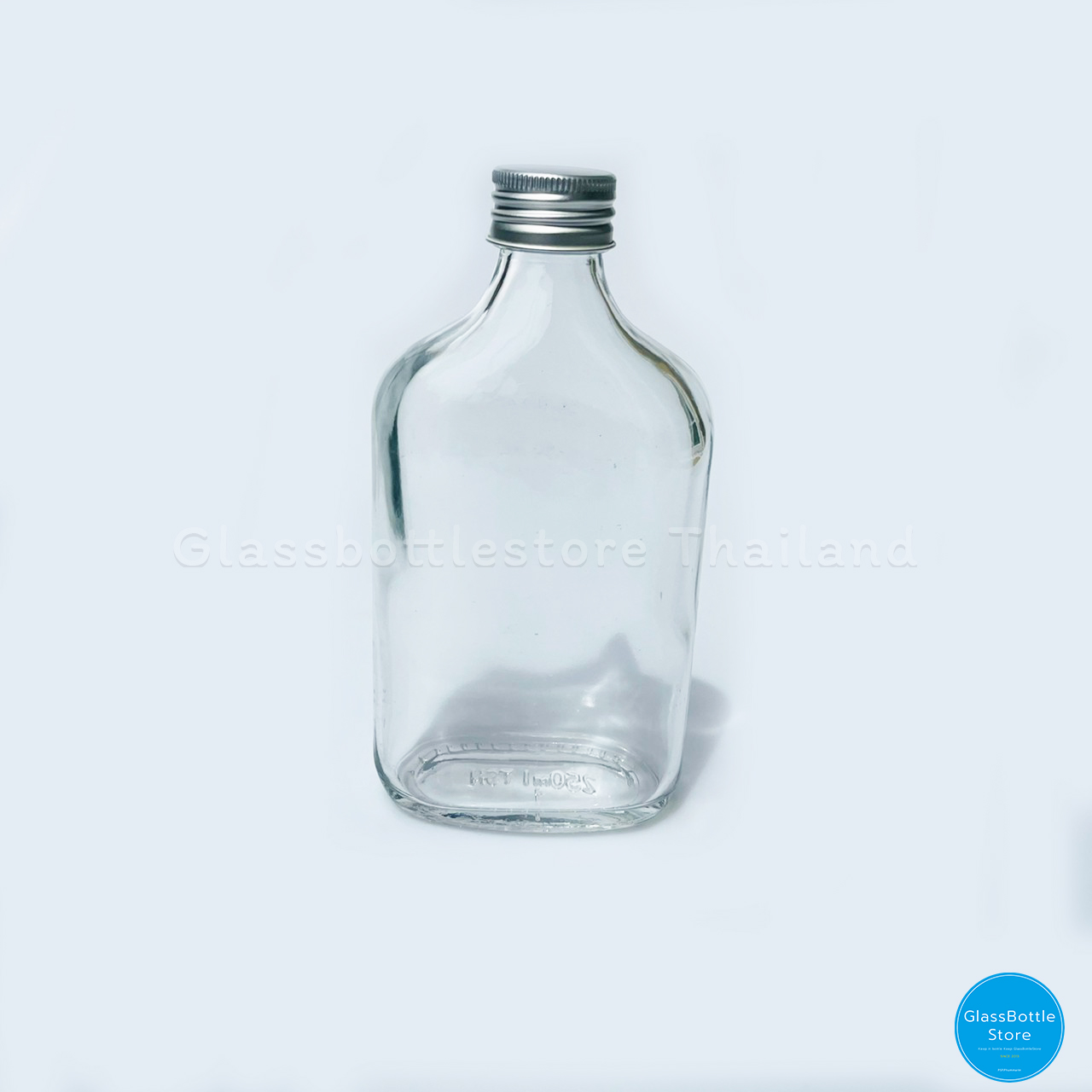 ขวดแก้ว แบน 350ml ฝาเกลียวสีเงิน