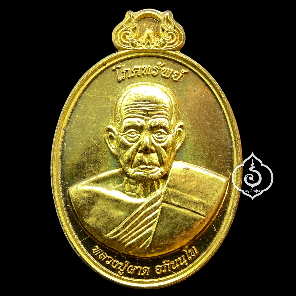 เหรียญโภคทรัพย์ หลังครุฑ เนื้อทองทิพย์ รุ่นแรก ปี54 หลวงปู่ผาด วัดไร่ จ.อ่างทอง (มีโค้ด หมายเลข 222)