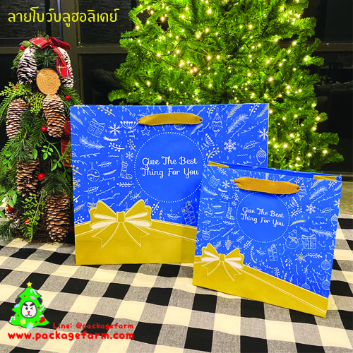 ถุงกระดาษหูเชือก ลายโบว์บลูฮอลิเดย์