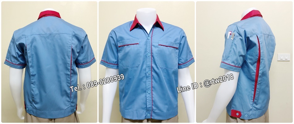 เสื้อช็อปแขนสั้นแบบฟ้ากุ้นแดง (รหัส A33)