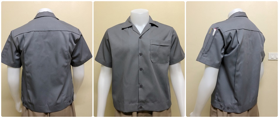 เสื้อช็อปแขนสั้นแบบกระเป๋าเดียวเอวจั้มสีเทาล้วน (รหัส A43)