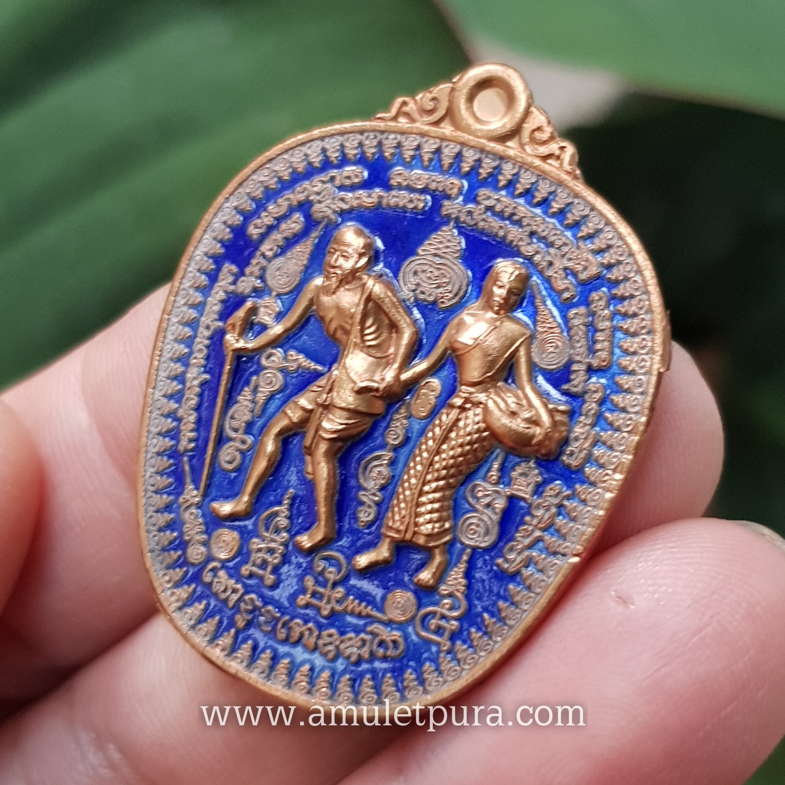 ชูชกจูงนาง(ทองแดงลงยาสีน้ำเงิน)รุ่นเศรษฐีโภคทรัพย์ ปี56 หลวงพ่อสัญญา วัดกลางบางแก้ว จ.นครปฐม(มีโค้ด หมายเลข๑๕๑)