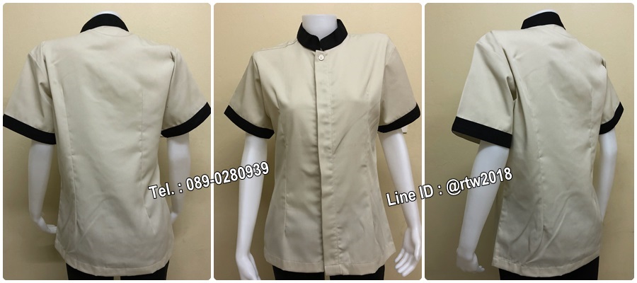 เสื้อแม่บ้านคอจีนแขนสั้นสีครีม/ดำ(รหัส C5)