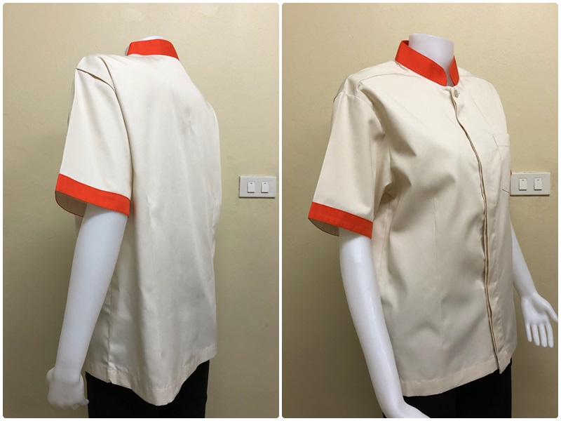 เสื้อแม่บ้านคอจีนแขนสั้นสีครีม/ส้ม (รหัส C6)