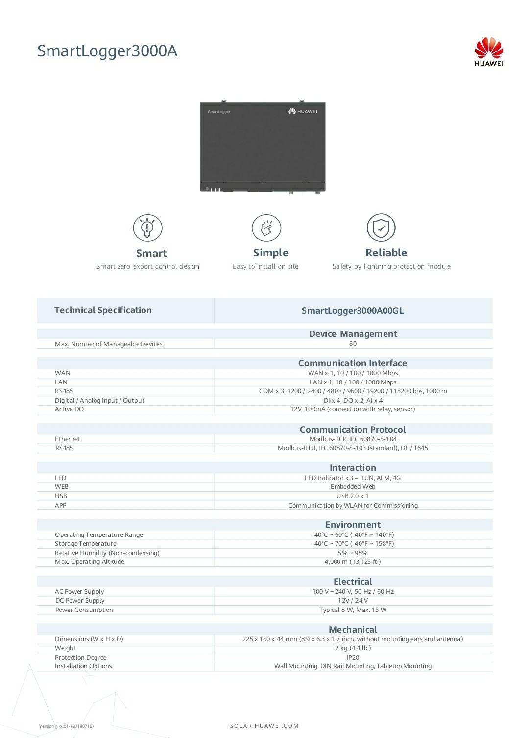 Huawei Smart Logger 3000A(4G) SLogger 3000A01EU