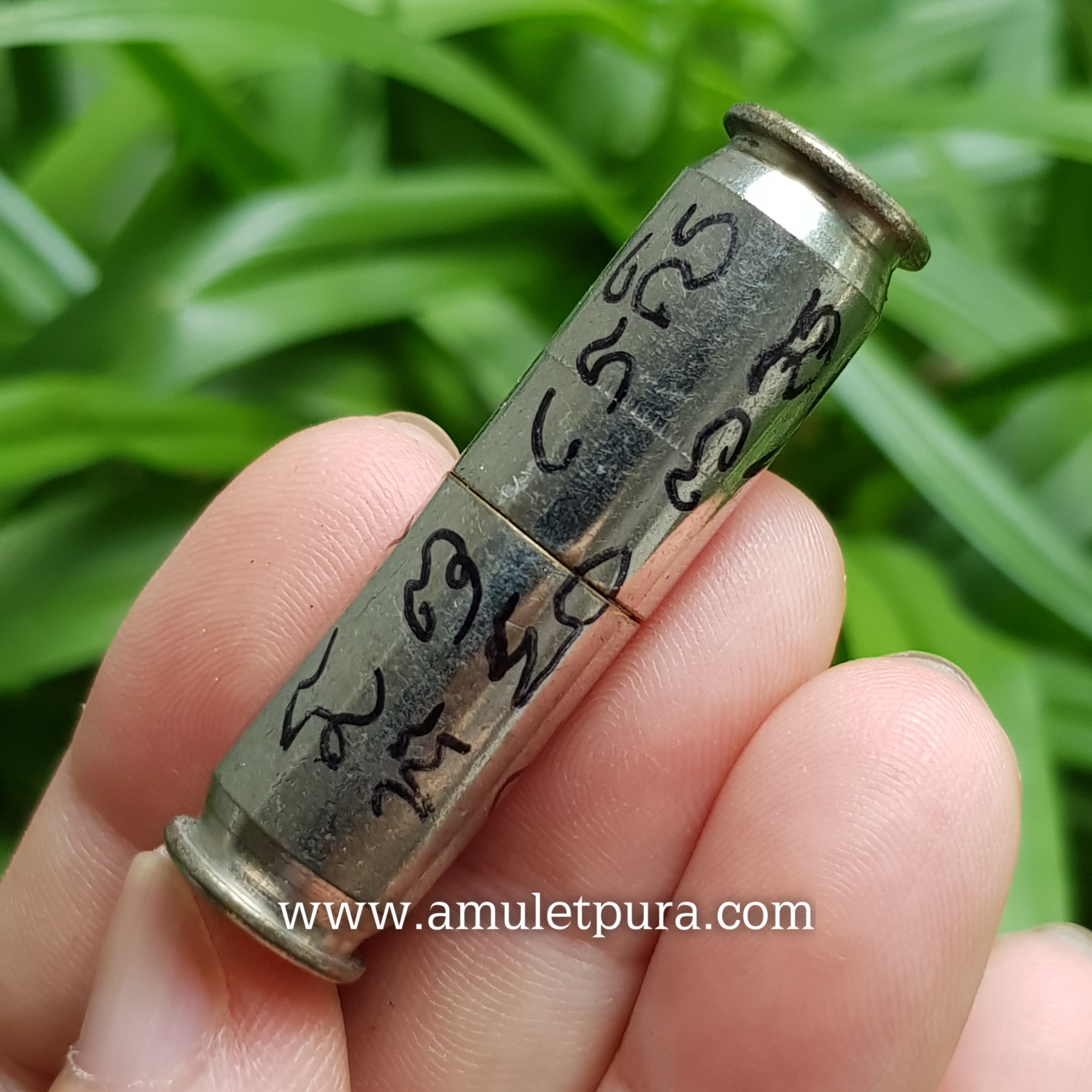 ตะกรุดลูกปืน.45 (ปลอกสแตนเลส จารยันต์สองชั้น) ปี50 หลวงปู่แผ้ว วัดกำแพงแสน จ.นครปฐม