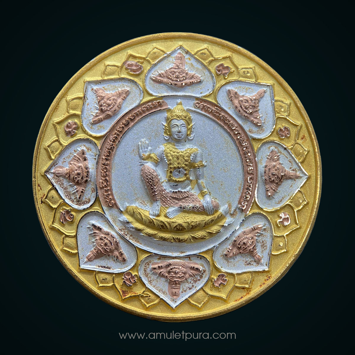 จตุคามรามเทพ หลัง พระปิดตาพังพระกาฬ รุ่นหลักเมืองมหามงคล50 (เนื้อสามกษัตริย์ขนาด 3.2 ซม.) วัดพระมหาธาตุวรมหาวิหาร จ.นครศรีธรรมราช (มีโค้ด)