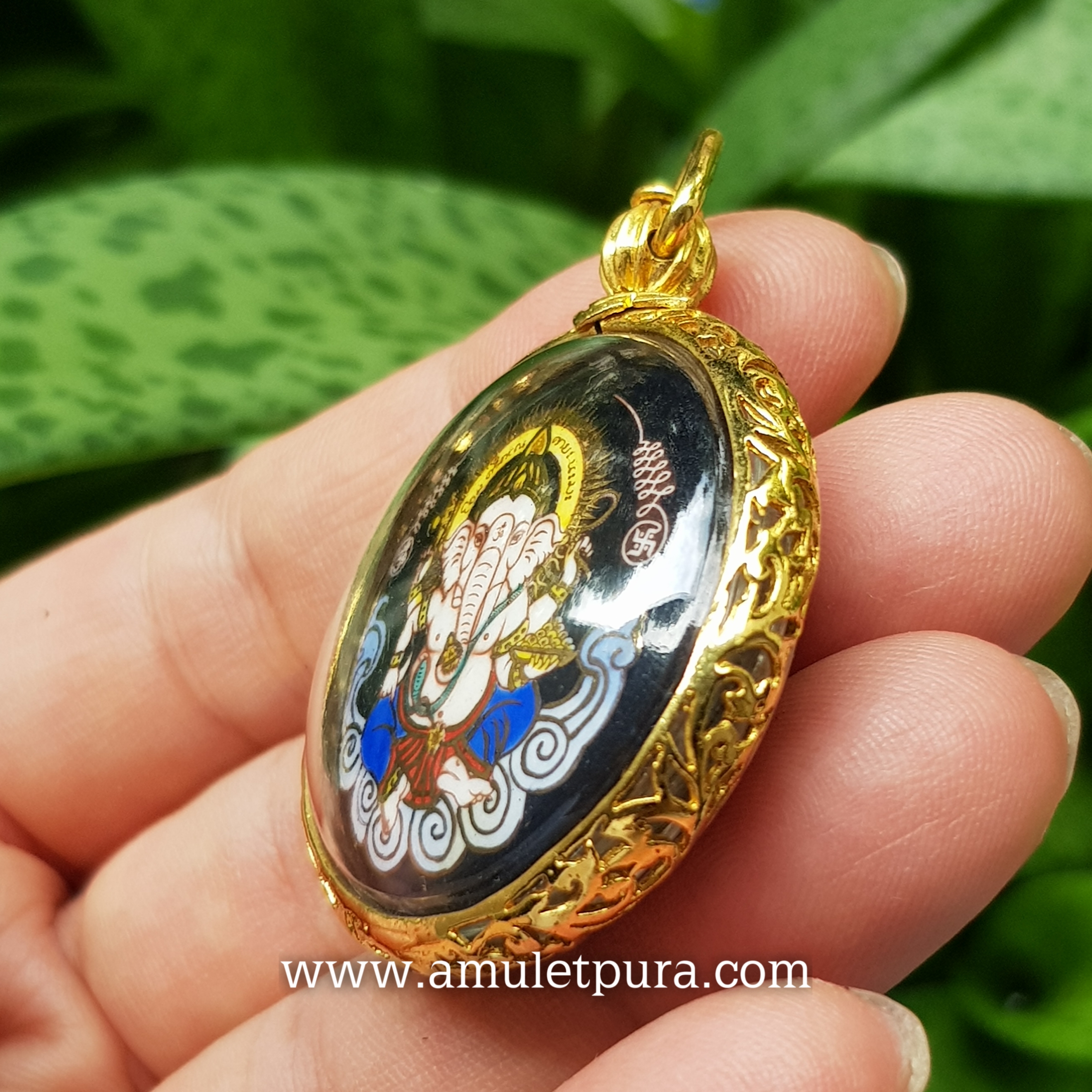 ล็อกเกตพระพิฆเนศ หลังพ่อแก่ รุ่นสมปรารถนา ปี50 วัดบางกุ้ง จ.สุพรรณบุรี(พร้อมกรอบทองไมครอนจากวัด)